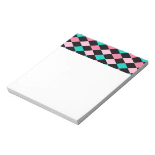 Pastel Rainbow Rhombuses Black Pink Blue Harlequin Notepad