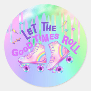 Pastel Rainbow   Roller Skating Birthday   Classic Round Sticker