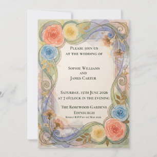 Pastel Rainbow Rose Wedding Invitation