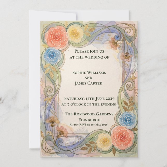 Pastel Rainbow Rose Wedding Invitation (Front)