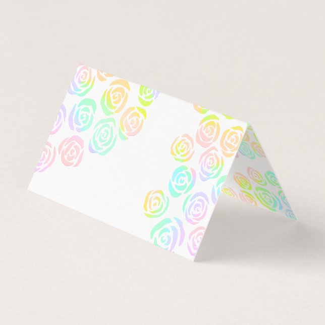 Pastel Rainbow Roses Wedding Place Cards (Front)