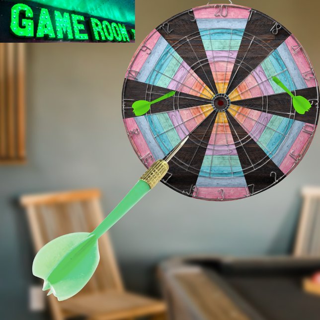 Pastel Rainbow Rustic Brown Wood Tone Grain  Dartboard (Creator Uploaded)