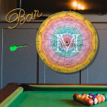 Pastel Rainbow Rustic Wood Tone Monogram Name   Dartboard<br><div class="desc">Pastel Rainbow Rustic Wood Tone Monogram Name    A rustic Wood Grain Dartboard makes the perfect personalised Gift,  it's great for weddings,  parties,  family reunions,  and just everyday fun. Our easy-to-use template makes personalising easy.</div>