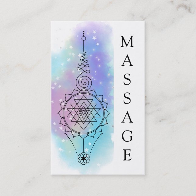 *~* Pastel Rainbow Sacred Geometry Massage Stars Business Card (Front)