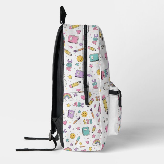 Pastel Rainbow School Doodles Backpack Pattern (Left)
