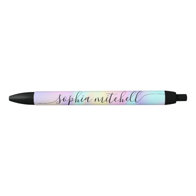 Pastel Rainbow Script Calligraphic Black Ink Pen (Front)