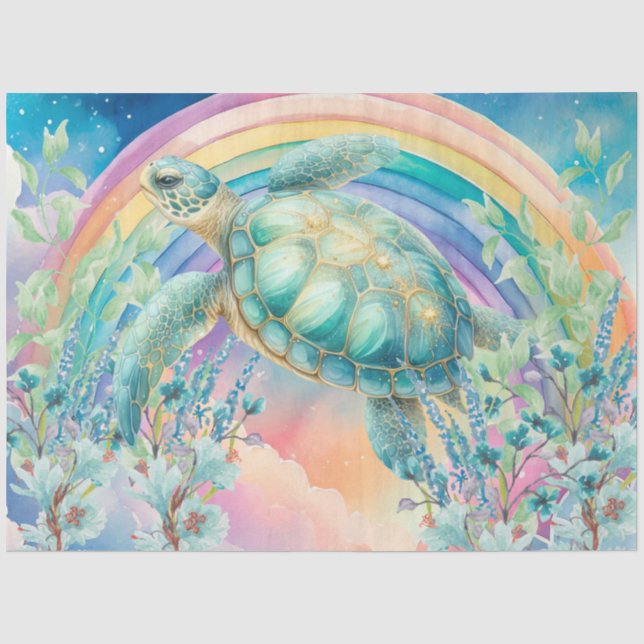 Pastel Rainbow & Sea Turtle Decoupage Tissue Paper (Front)