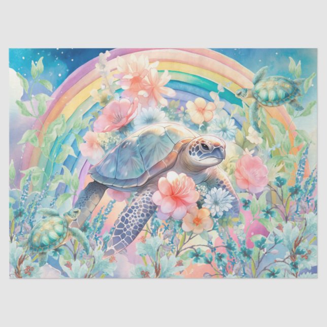 Pastel Rainbow & Sea Turtles Decoupage Tissue Paper (Front)