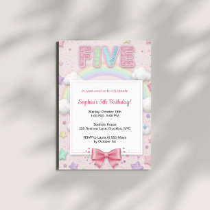 Pastel Rainbow Sequin Glitter Girl 5th Birthday Invitation