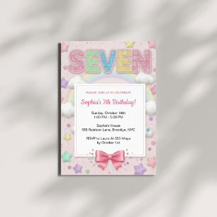 Pastel Rainbow Sequin Glitter Girl 7th Birthday Invitation