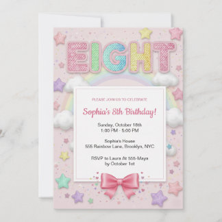 Pastel Rainbow Sequin Glitter Girl 8th Birthday Invitation