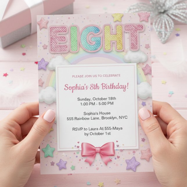 Pastel Rainbow Sequin Glitter Girl 8th Birthday Invitation (Creator Uploaded)