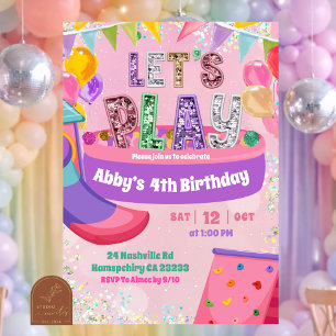  Pastel Rainbow Sequin  Indoor Playground Birthday Invitation