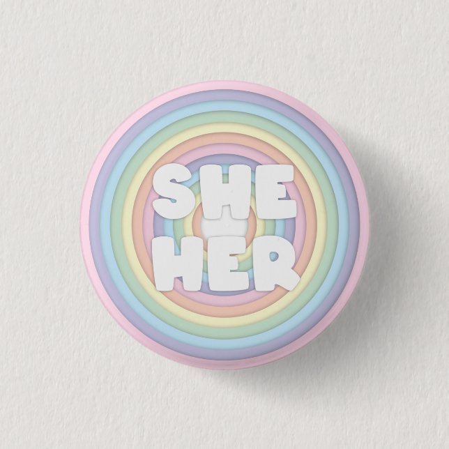 Pastel Rainbow She/Her Pronouns  3 Cm Round Badge (Front)