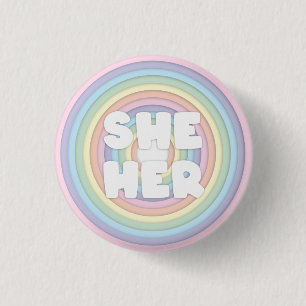 Pastel Rainbow She/Her Pronouns  3 Cm Round Badge