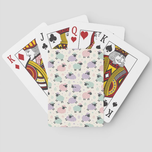 Pastel Rainbow Sheep Pattern Playing Cards (Back)