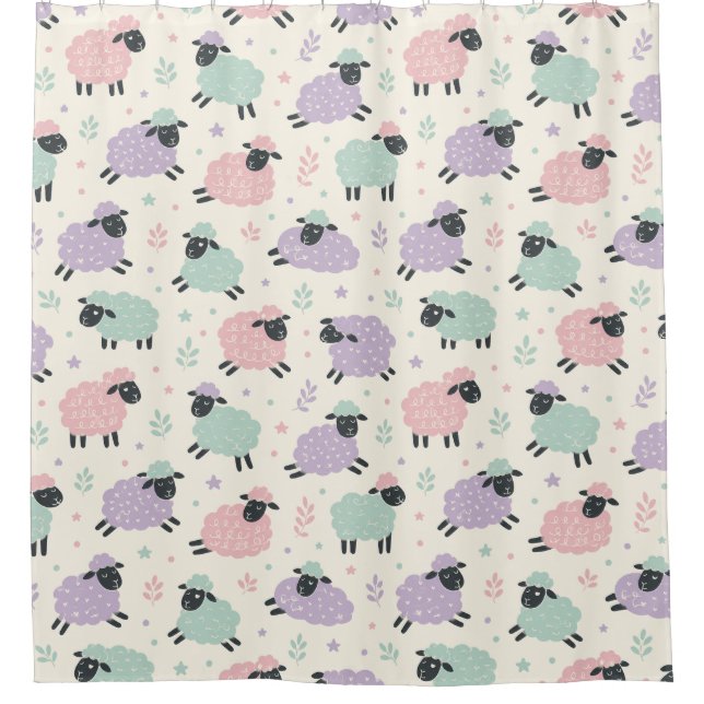 Pastel Rainbow Sheep Pattern Shower Curtain (Front)