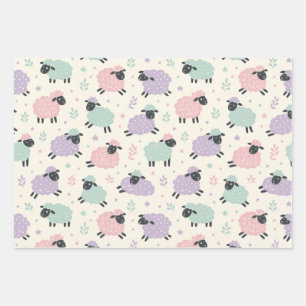 Pastel Rainbow Sheep Pattern Wrapping Paper Sheet