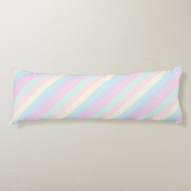Pastel Rainbow Sherbet Diagonal Stripes Body Cushion (Front)