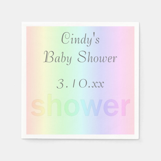 Pastel Rainbow Shower Personalised Napkin (Front)