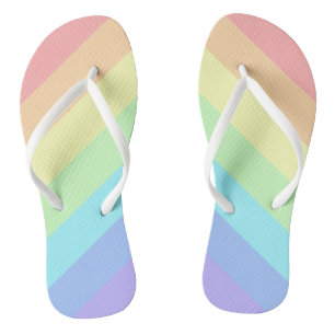 Pastel Rainbow Slash Stripes  Flip Flops