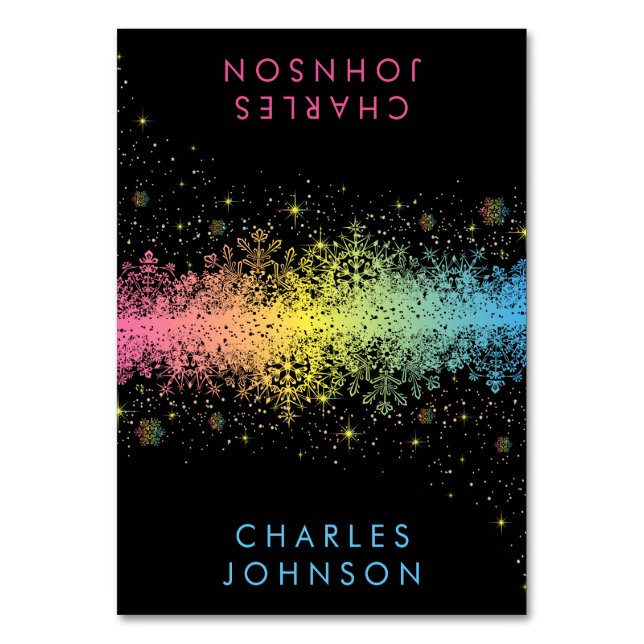 Pastel Rainbow Snowflakes Place Cards (Front)