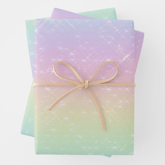 Pastel Rainbow Sparkles Pattern Wrapping Paper Sheet (In situ)