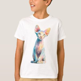 Pastel Rainbow Sphynx Cat Illustration Kids T-Shirt