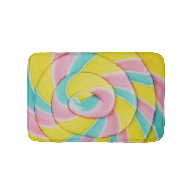 Pastel Rainbow Spiral Candy Photo Bath Mat (Front)
