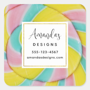Pastel Rainbow Spiral Candy Photo Business Square Sticker
