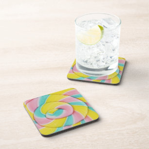 Pastel Rainbow Spiral Candy Photo Coaster