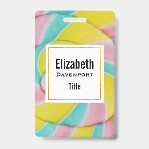 Pastel Rainbow Spiral Candy Photo ID Badge