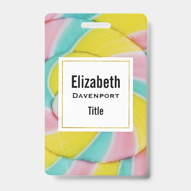 Pastel Rainbow Spiral Candy Photo ID Badge (Front)
