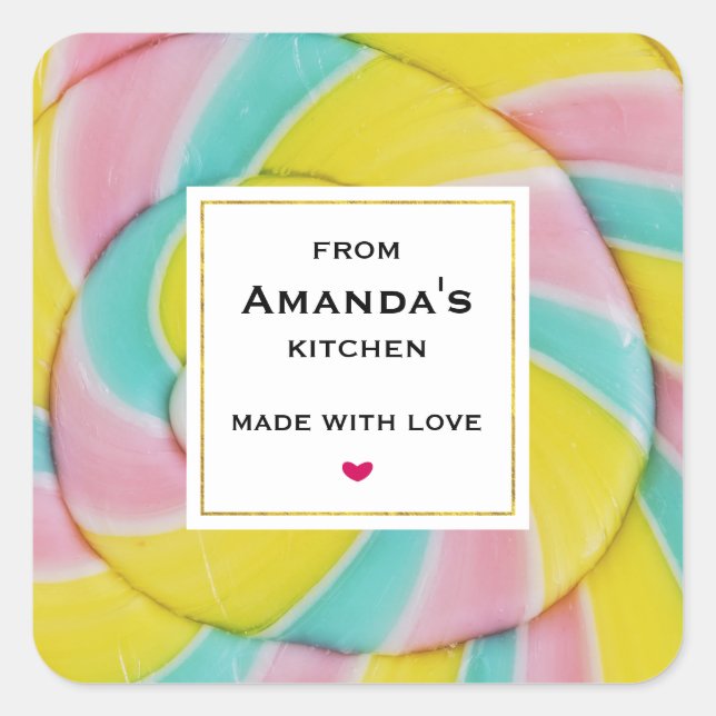 Pastel Rainbow Spiral Candy Photo Kitchen Square Sticker (Front)