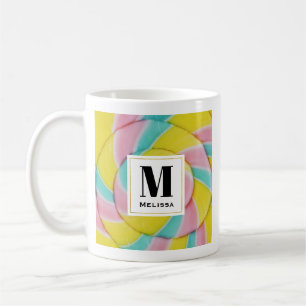 Pastel Rainbow Spiral Candy Photo Monogram Coffee Mug