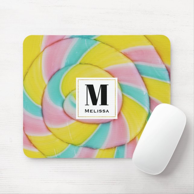 Pastel Rainbow Spiral Candy Photo Mouse Mat (With Mouse)