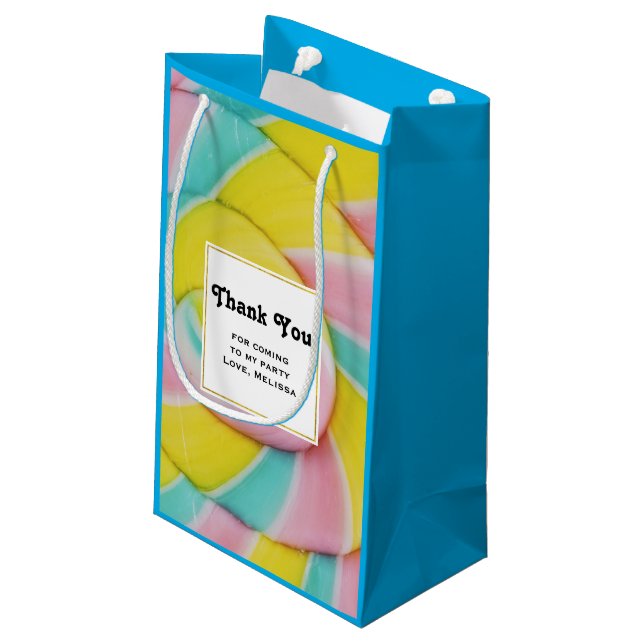 Pastel Rainbow Spiral Candy Photo Party Thank You Small Gift Bag (Back Angled)