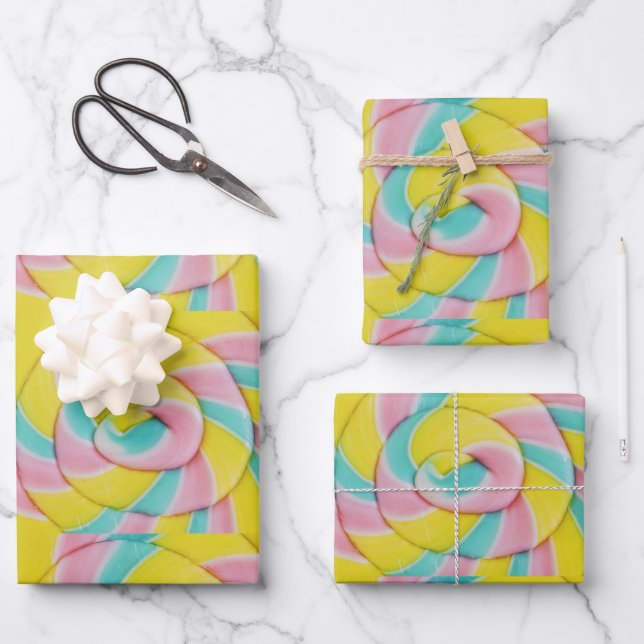 Pastel Rainbow Spiral Candy Photo Pattern Wrapping Paper Sheet (Front)