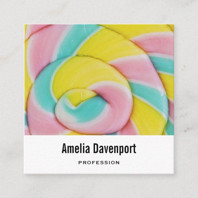 Pastel Rainbow Spiral Candy Photo Square Business Card (Front)