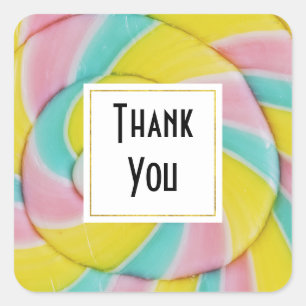 Pastel Rainbow Spiral Candy Photo Thank You Square Sticker