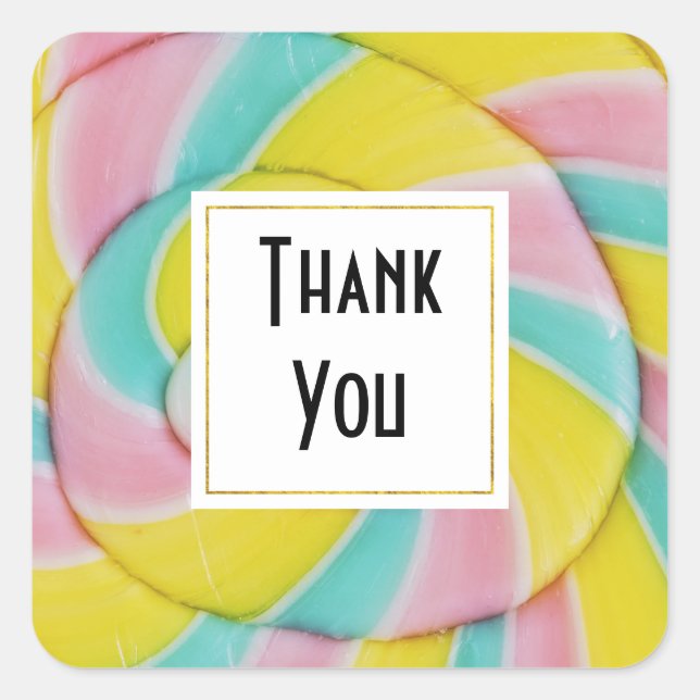 Pastel Rainbow Spiral Candy Photo Thank You Square Sticker (Front)