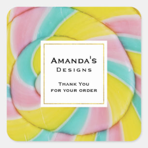 Pastel Rainbow Spiral Candy Thank You Business Square Sticker