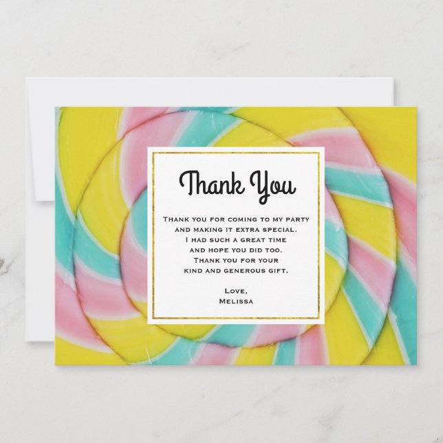 Pastel Rainbow Spiral Candy Thank You Card (Front)