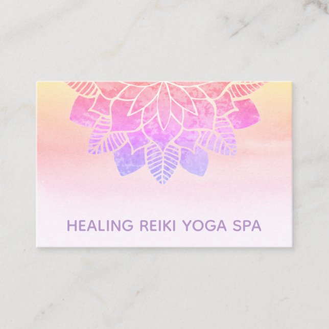 *~* Pastel Rainbow Spiritual Reiki Mandala Yoga Business Card (Front)