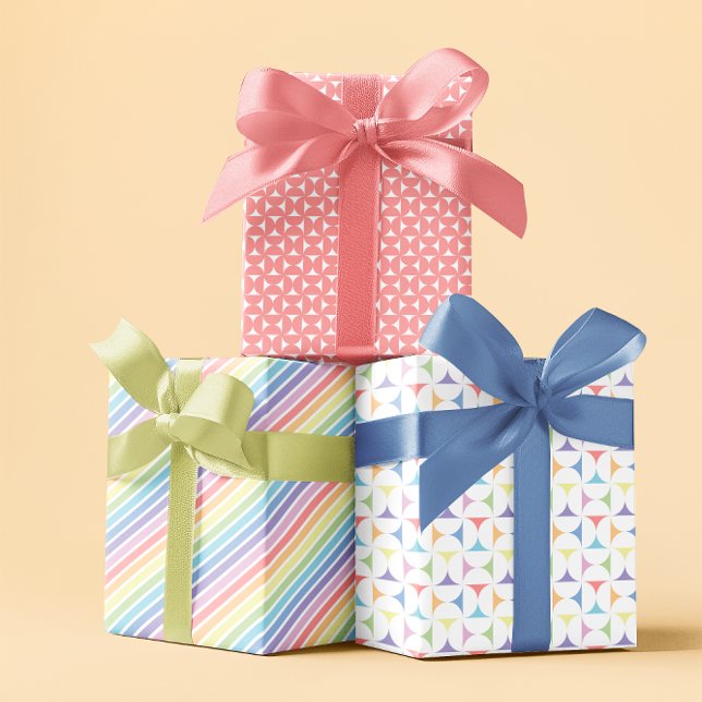 Pastel rainbow spring pink set of 3  wrapping paper sheet (Pastel rainbow spring pink set of 3 wrapping paper sheets)