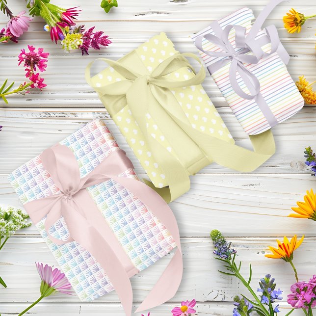 Pastel rainbow spring yellow set of 3  wrapping paper sheet (Pastel rainbow spring yellow set of 3 wrapping paper sheet)
