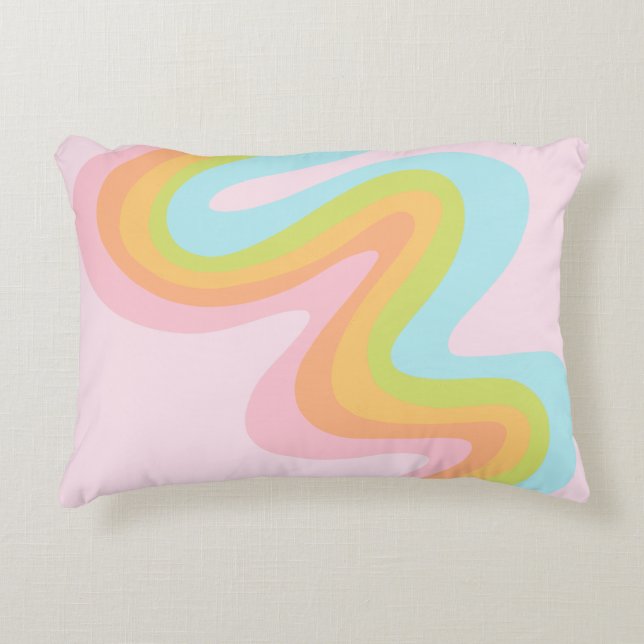 Pastel rainbow squiggle decorative cushion (Front)