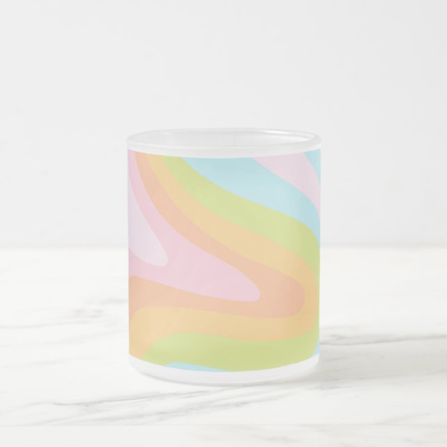 Pastel rainbow squiggle frosted glass coffee mug (Center)