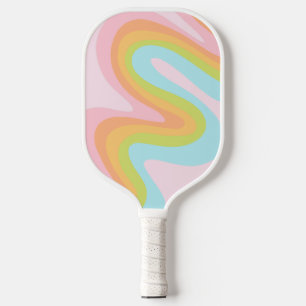 Pastel rainbow squiggle pickleball paddle