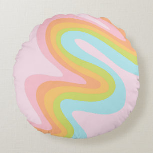 Pastel rainbow squiggle round cushion